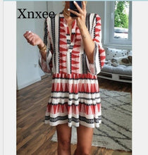 Load image into Gallery viewer, Summer Striped Dresses Mini Women 2020 Boho Autumn Party Short Beach Dress Casual V-Neck Loose Sundress Vestidos
