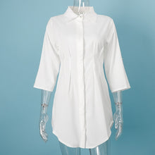 Load image into Gallery viewer, Summer White Pleated Tunic Women's Long Shirts Adjustable Sleeve Single Breasted Shirt Female 2020 Casual Ladies Office Clothes
