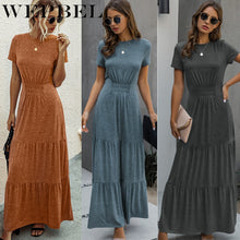 Load image into Gallery viewer, WEPBEL Fashion Women 's Dress Casual O-Neck Solid Short Sleeves Loose Women Ankle-Length Dress Casual
