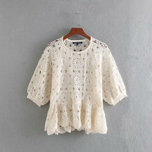 Load image into Gallery viewer, New Women Sexy Hollow Out Knitted Casual Blouse Shirts Women O Neck Short Sleeve Lace Crochet Femininas Blusas Chic Tops
