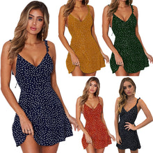 Load image into Gallery viewer, Vestido de verano Polka Dot alta cintura Dot estampado Mini correas espalda descubierta vestidos de playa para mujeres sin mangas elegante Sexy 2020
