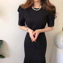 Load image into Gallery viewer, Elegant Women Short sleeve Dresses 2020 Summer Round neck Korean Slim Waist Hem Lace Stitching Fishtail Dress Long Ladies BW389
