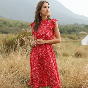 ZOGAA 2020 Summer Red Polka Dot Chiffon Skirt, Loose and Wild Mid-length Dress for Female