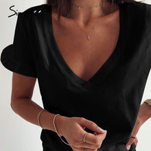 Load image into Gallery viewer, Simplee Women printed short sleeve round neck Shirt top Holiday beach summer style tops Cute square elegant solid slim blouses
