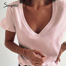 Load image into Gallery viewer, Simplee Women printed short sleeve round neck Shirt top Holiday beach summer style tops Cute square elegant solid slim blouses
