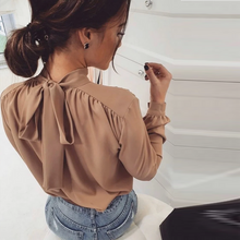 Load image into Gallery viewer, Women Office Lady Back Bow Bandage Blouse Long Sleeve Stand Collar Solid Elegant Casual Shirts 2020 Autumn New Fashion Blouse
