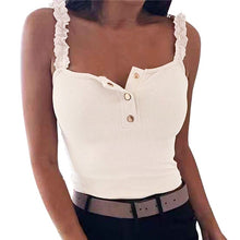 Load image into Gallery viewer, SFIT 2020 Women Ruffles Strap Rib Shirt Sexy Sleeveless Backless Shirts Blouse Summer Female Square Collar Knitted Tops Blusa
