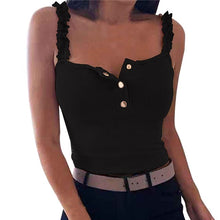 Load image into Gallery viewer, SFIT 2020 Women Ruffles Strap Rib Shirt Sexy Sleeveless Backless Shirts Blouse Summer Female Square Collar Knitted Tops Blusa
