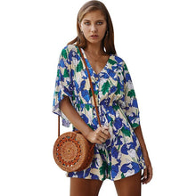 Load image into Gallery viewer, Fashion Summer Jumpsuit Women Floral Print Romper V Neck Half Sleeve Sashes Buttons High Waist Playsuit Casual Holiday Bodysuit
