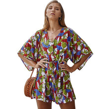 Load image into Gallery viewer, Fashion Summer Jumpsuit Women Floral Print Romper V Neck Half Sleeve Sashes Buttons High Waist Playsuit Casual Holiday Bodysuit
