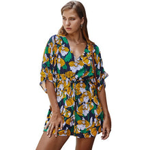 Load image into Gallery viewer, Fashion Summer Jumpsuit Women Floral Print Romper V Neck Half Sleeve Sashes Buttons High Waist Playsuit Casual Holiday Bodysuit

