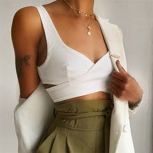 Load image into Gallery viewer, Sexy White Crop Camis Blouses Women Fashion V Neck Back Stretch Straps Female Shirts Blusas Chic Tops
