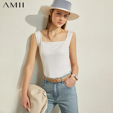 Load image into Gallery viewer, AMII Minimalism Spring Summer Fashion Solid Square Collar Women Tank Tops Causal Blouse Female camisole Tops 12070200
