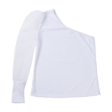 Load image into Gallery viewer, Sexy High Street Women One Single Shoulder See-through Mesh Sheer Puff Long Sleeve Shirt Ladies Casual Slim Blouse Top
