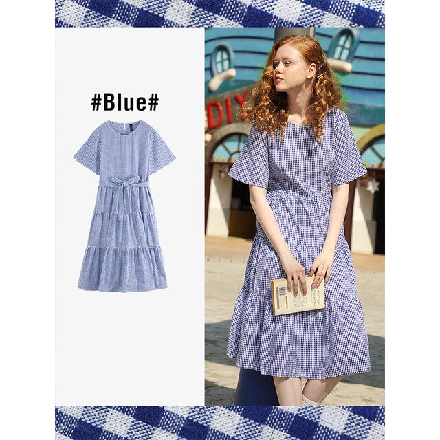 Toyouth 2020 Summer New Arrival Women Casual Korean Plaid Cake Skirt Fairy Skirt Thin Medium Length Dress For Female Girl