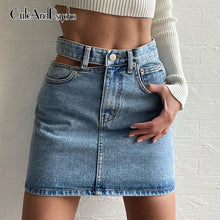 Load image into Gallery viewer, Sexy Skinny Cute Women's Mini Skirt Summer Cut out Fashion Bodycon Skirt Button Streetwear Pockets Denim Skirt 2020 Cuteandpscho
